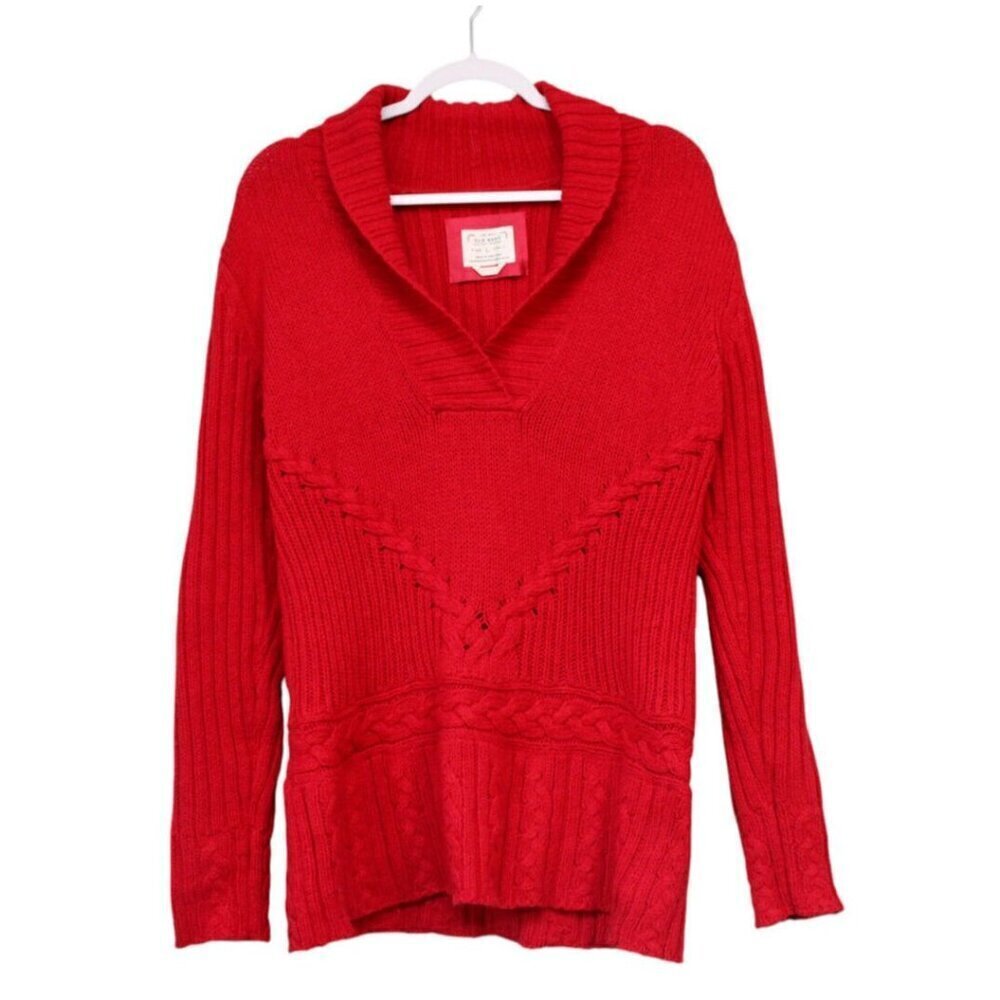 Y2K Old Navy Sweater Size Large Cable Knit Classic Red Angora Lambs Wool Preppy